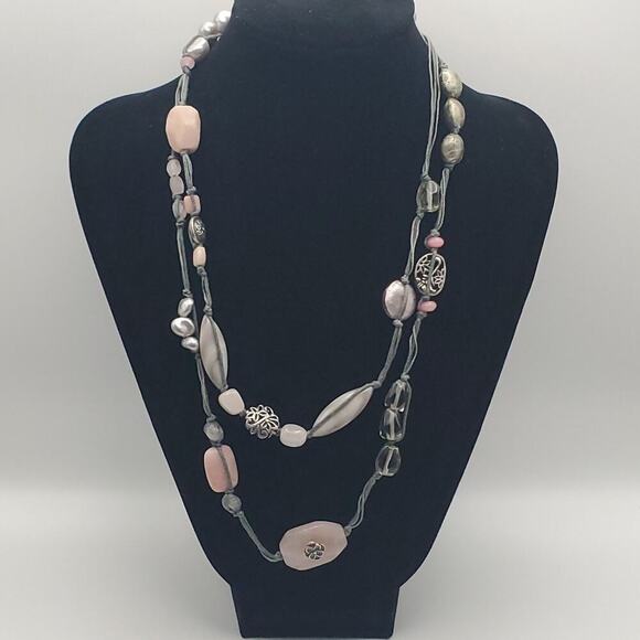 Silpada Sterling Silver Pearl Pink Soapstone 40" Long Necklace N2191 - Picture 1 of 8